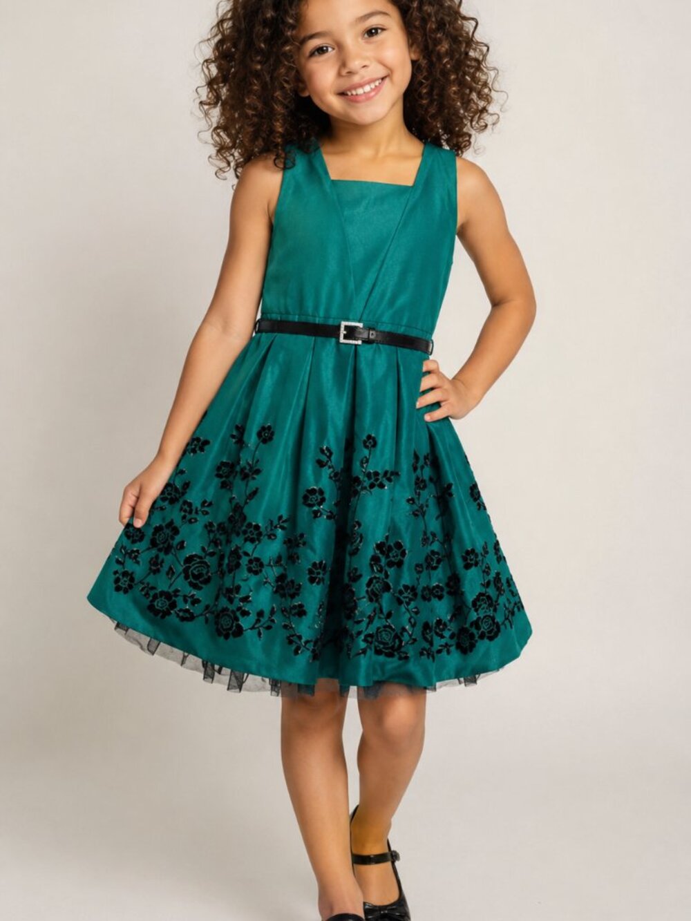 Floral Knitworks Green Kids holiday christmas formal Dress size 12